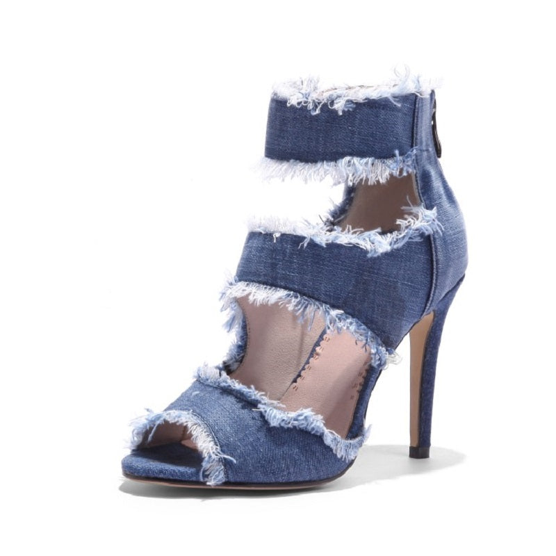 Women's Denim 9.5cm Denim Rubber Sole Dance Boots Ballroom Dance Shoes