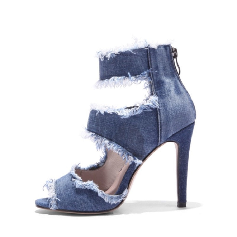 Women's Denim 9.5cm Denim Rubber Sole Dance Boots Ballroom Dance Shoes