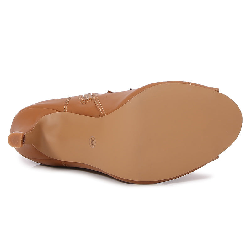 Women's Brown Customized Dance Heels Rubber Sole Peep Toe Lace-up JazShoes Dance Boots