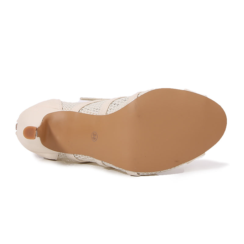 Women's Beige Customized Dance Heels Rubber Sole Peep Toe Lace-up JazShoes Dance Boots