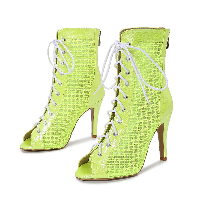 Women's Green Customized Dance Heels Rubber Sole Peep Toe Lace-up JazShoes Dance Boots