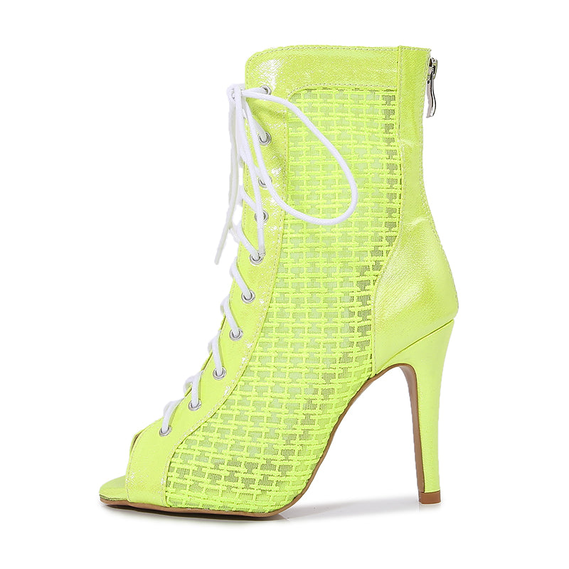 Women's Green Customized Dance Heels Rubber Sole Peep Toe Lace-up JazShoes Dance Boots