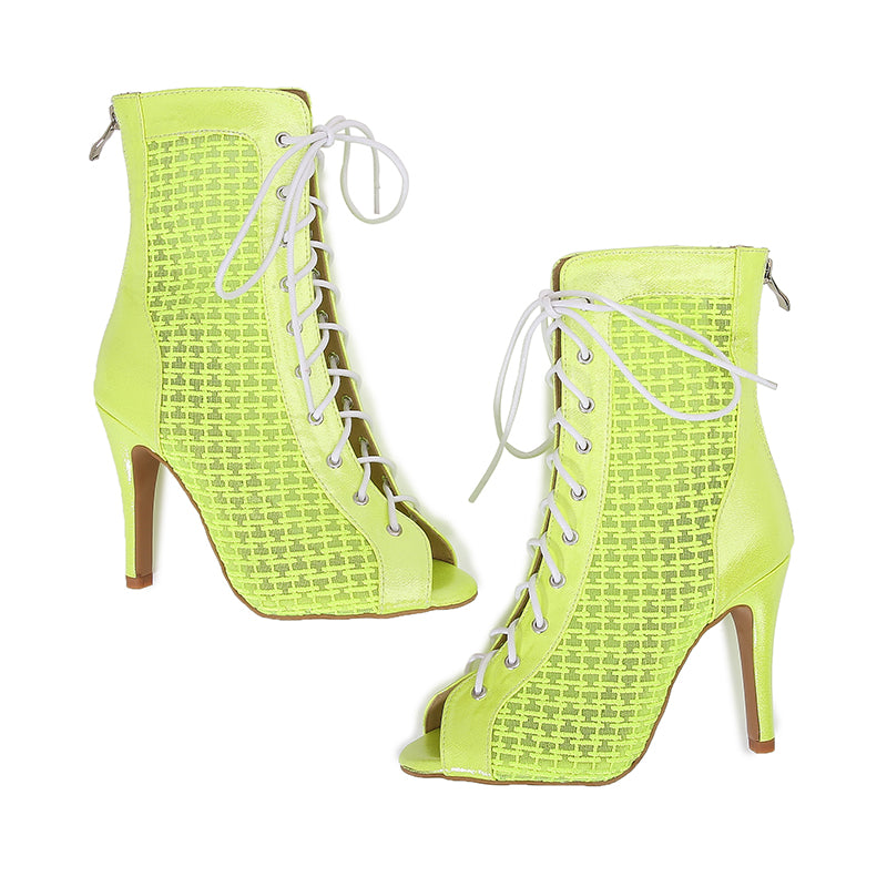 Women's Green Customized Dance Heels Rubber Sole Peep Toe Lace-up JazShoes Dance Boots