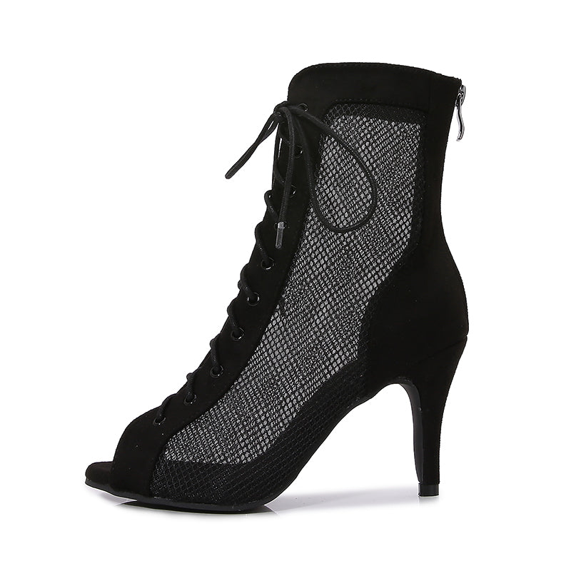 Women's Black Customized Dance Heels Rubber Sole Peep Toe Lace-up JazShoes Dance Boots