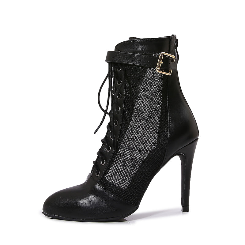 Women's Black 11cm Heels Rubber Lace-up JazShoes Dance Boots