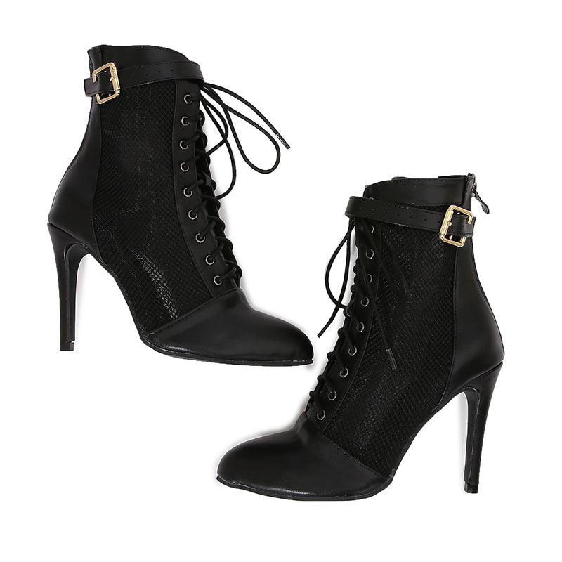 Women's Black 11cm Heels Rubber Lace-up JazShoes Dance Boots