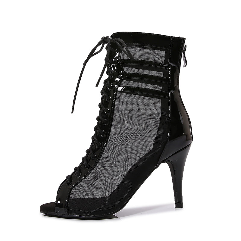 Women's Black Customized Dance Heels Rubber Sole Peep Toe Lace-up JazShoes Dance Boots