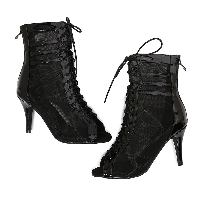 Women's Black Customized Dance Heels Rubber Sole Peep Toe Lace-up JazShoes Dance Boots