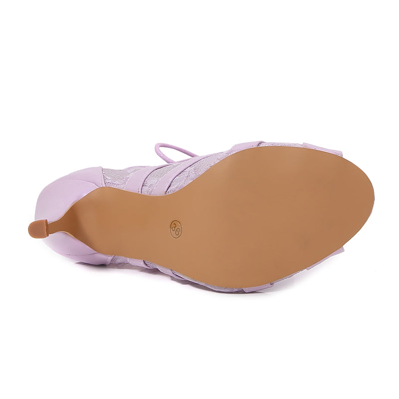 Women's Purple Customized Dance Heels Rubber Sole Peep Toe Lace-up JazShoes Dance Boots