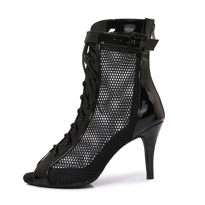 Women's Black Customized Dance Heels Rubber Sole Peep Toe Lace-up JazShoes Dance Boots