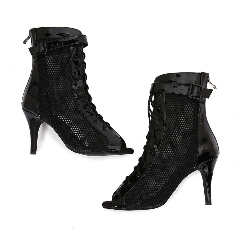 Women's Black Customized Dance Heels Rubber Sole Peep Toe Lace-up JazShoes Dance Boots