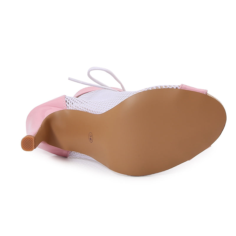 Women's Pink Customized Dance Heels Rubber Sole Peep Toe Lace-up JazShoes Dance Boots