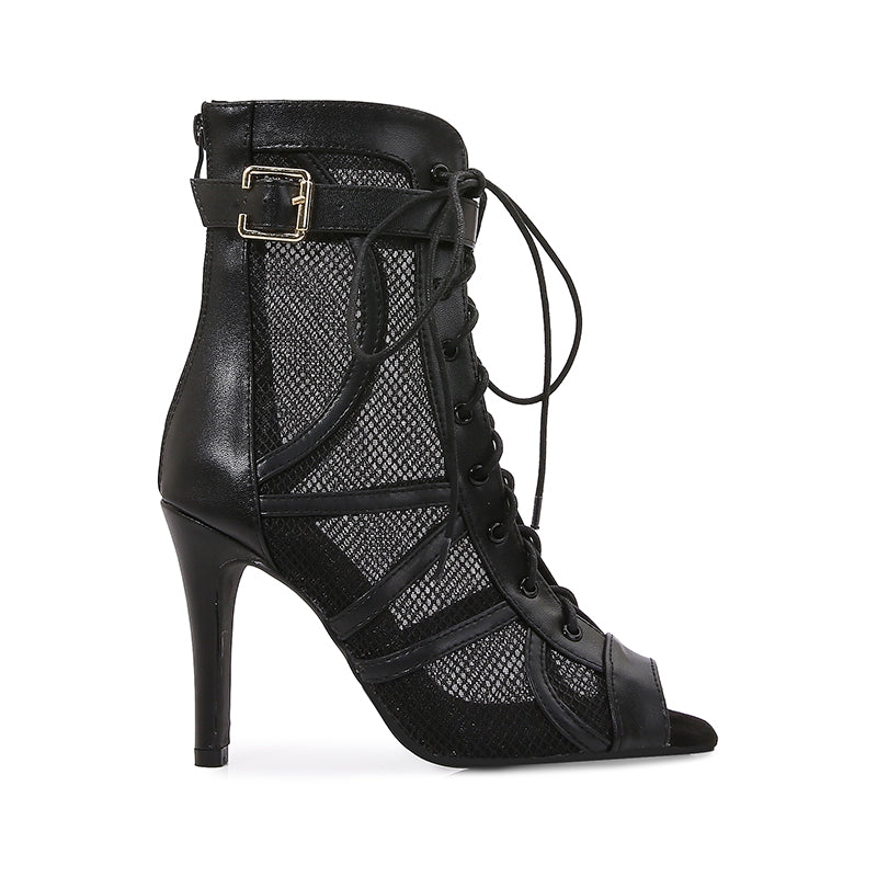 Women's Black Customized Dance Heels Rubber Sole Peep Toe Lace-up JazShoes Dance Boots