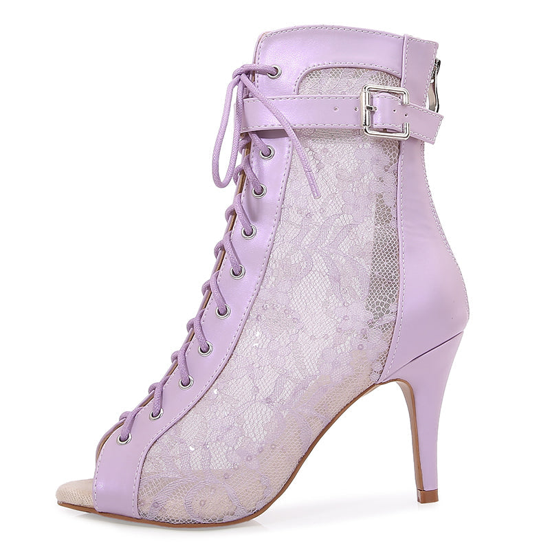 Women's Purple Customized Dance Heels Rubber Sole Peep Toe Lace-up JazShoes Dance Boots