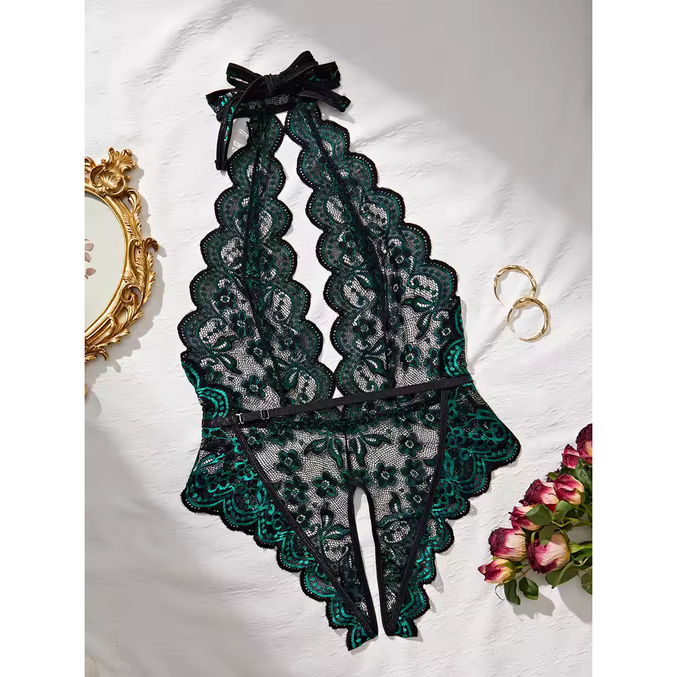 Model LT358Cross Hollow Crotchless Fishnet Bodysuits