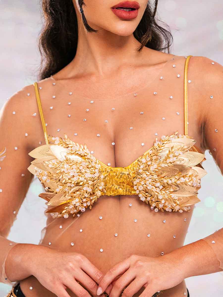 Gold Sequin Bra - Gold Leaf Sparkly Bra