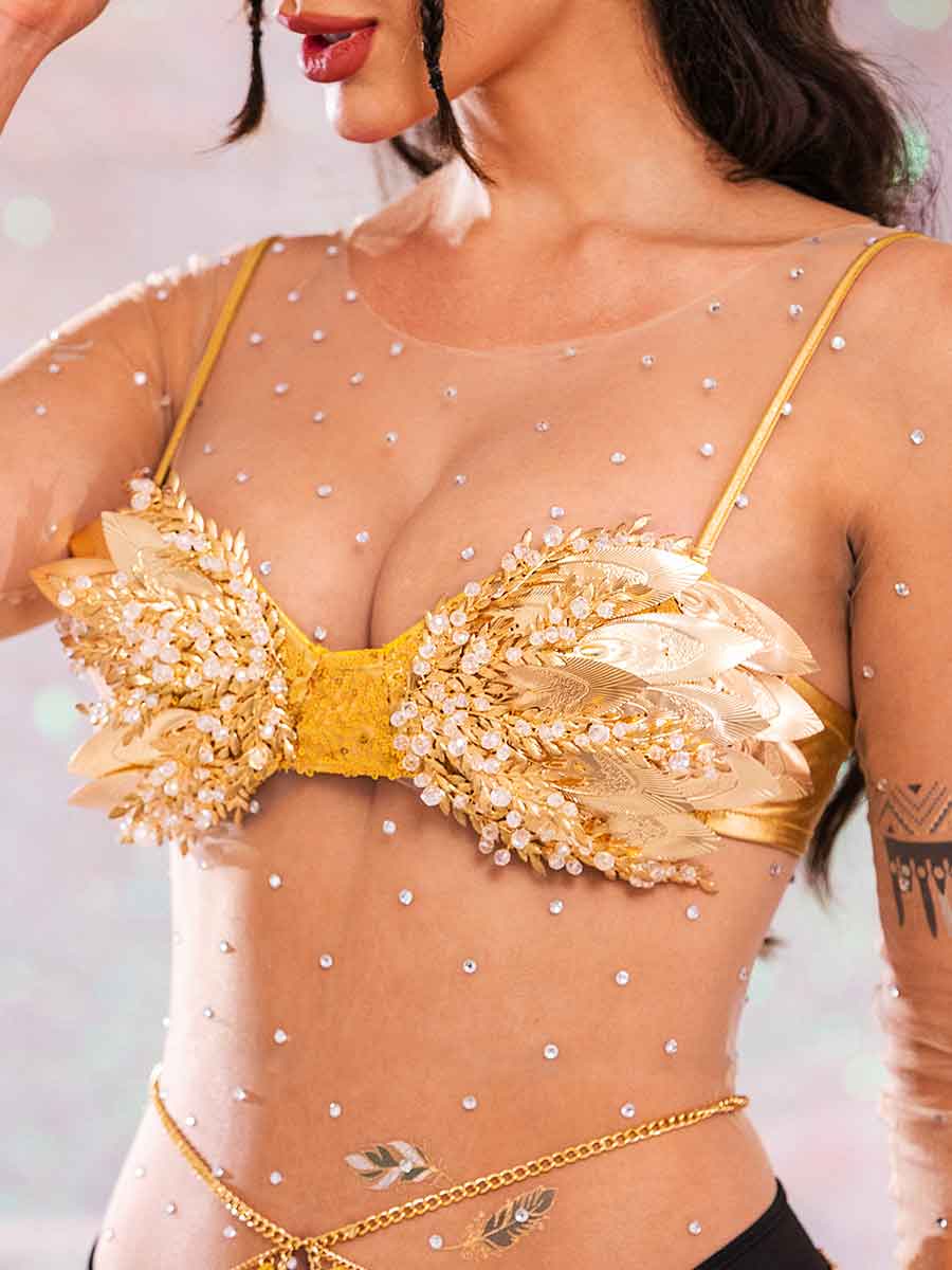 Gold Sequin Bra - Gold Leaf Sparkly Bra