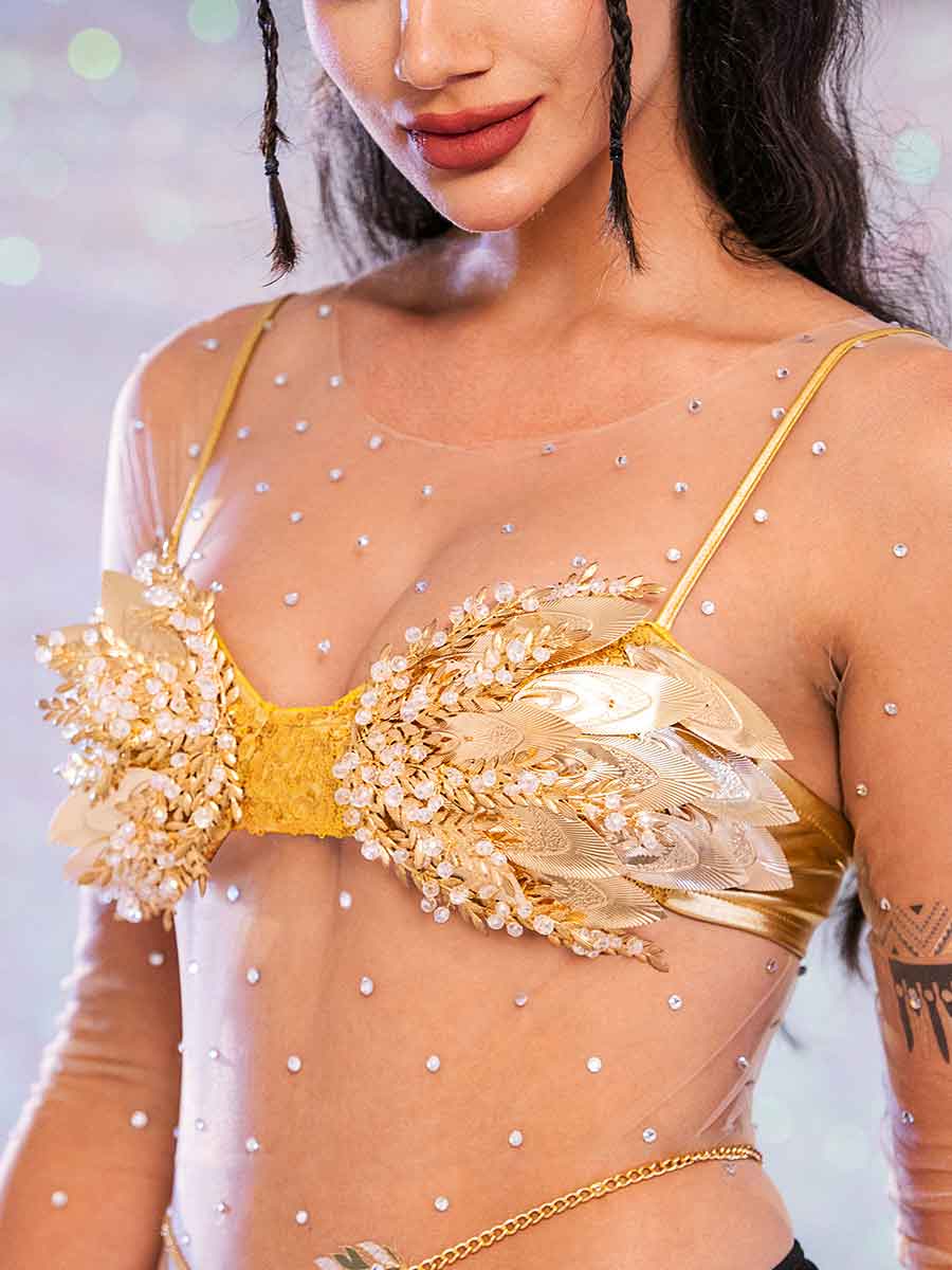 Gold Sequin Bra - Gold Leaf Sparkly Bra