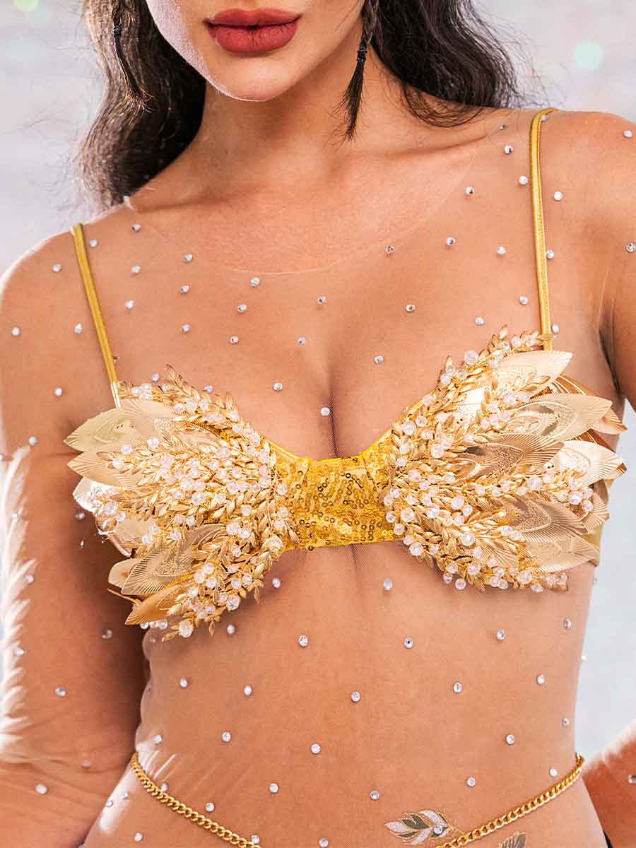 Gold Sequin Bra - Gold Leaf Sparkly Bra
