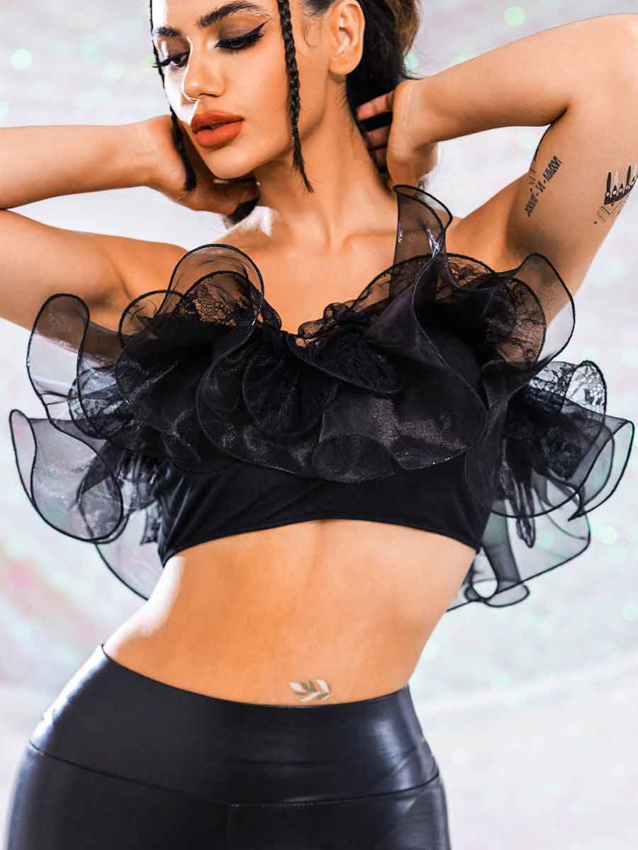 Black Organza Top - Charming Cropped Bandeau Top