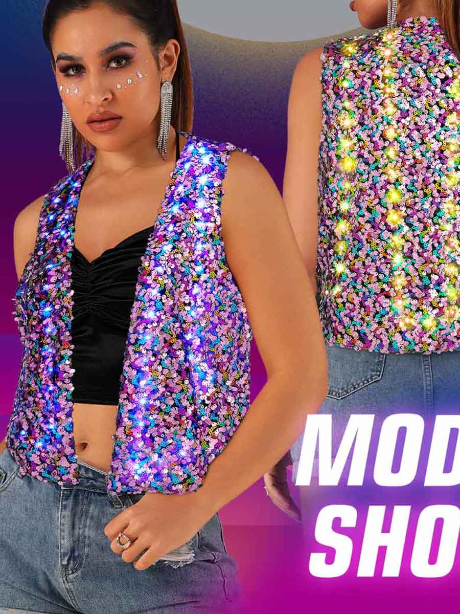 LED Purple Sequin Vest Top