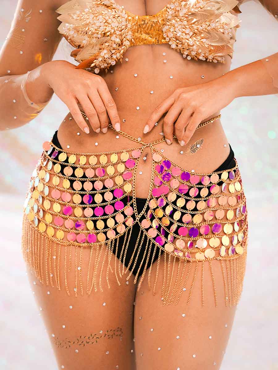 Sequin Tassel Skirt - Metal Chain Shiny Fringe Skirt