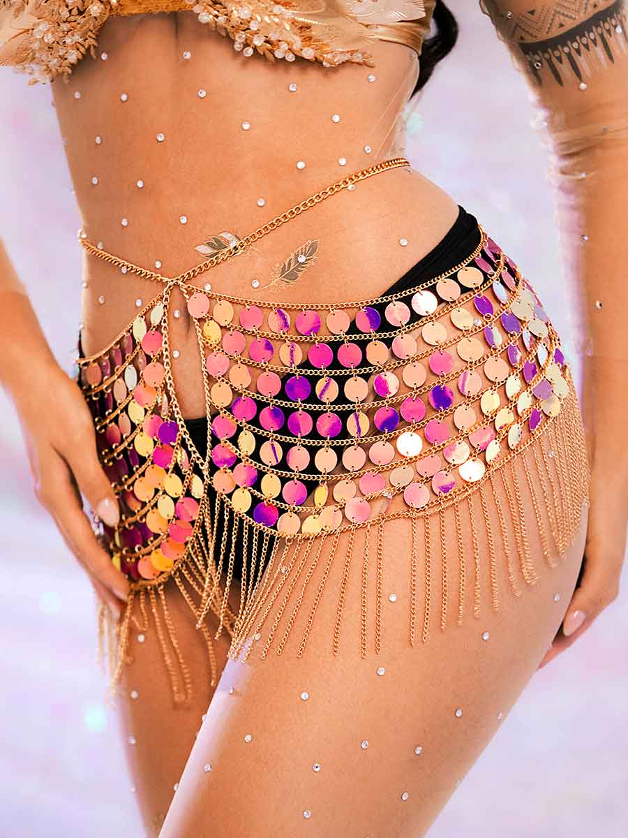 Sequin Tassel Skirt - Metal Chain Shiny Fringe Skirt