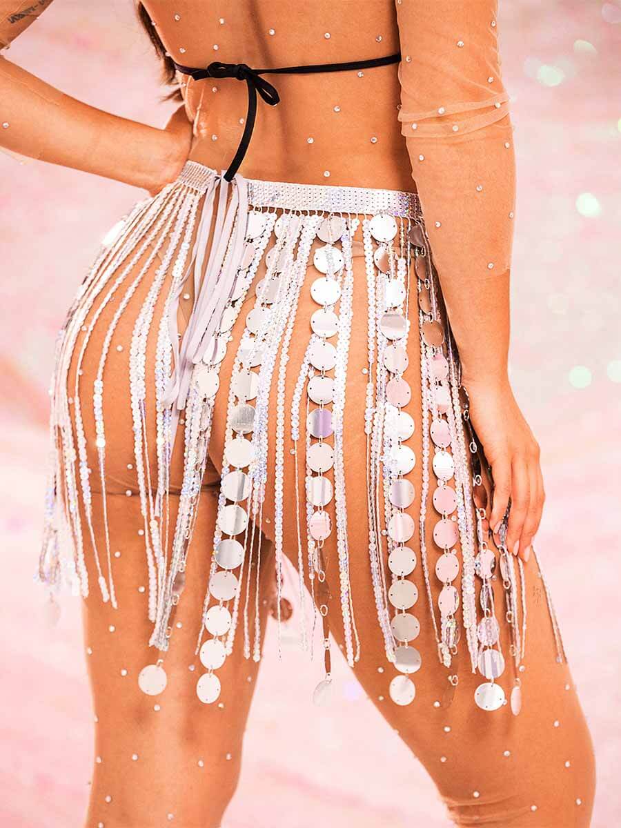 Silver Tassel Skirt - Sparkly Fringe Mini Skirt