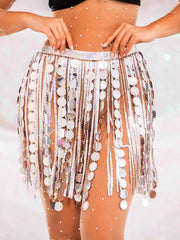 Silver Tassel Skirt - Sparkly Fringe Mini Skirt