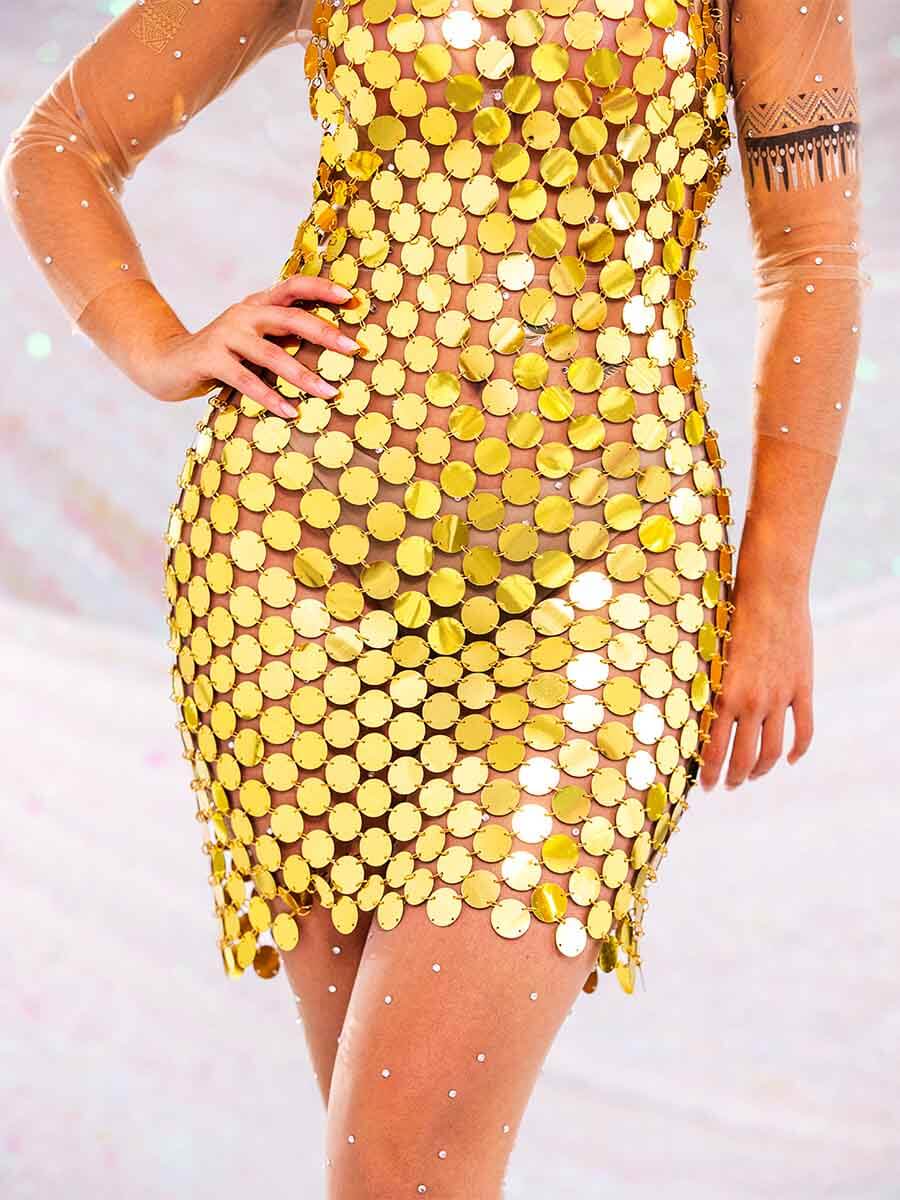 Gold Sequin Mini Shift Dress