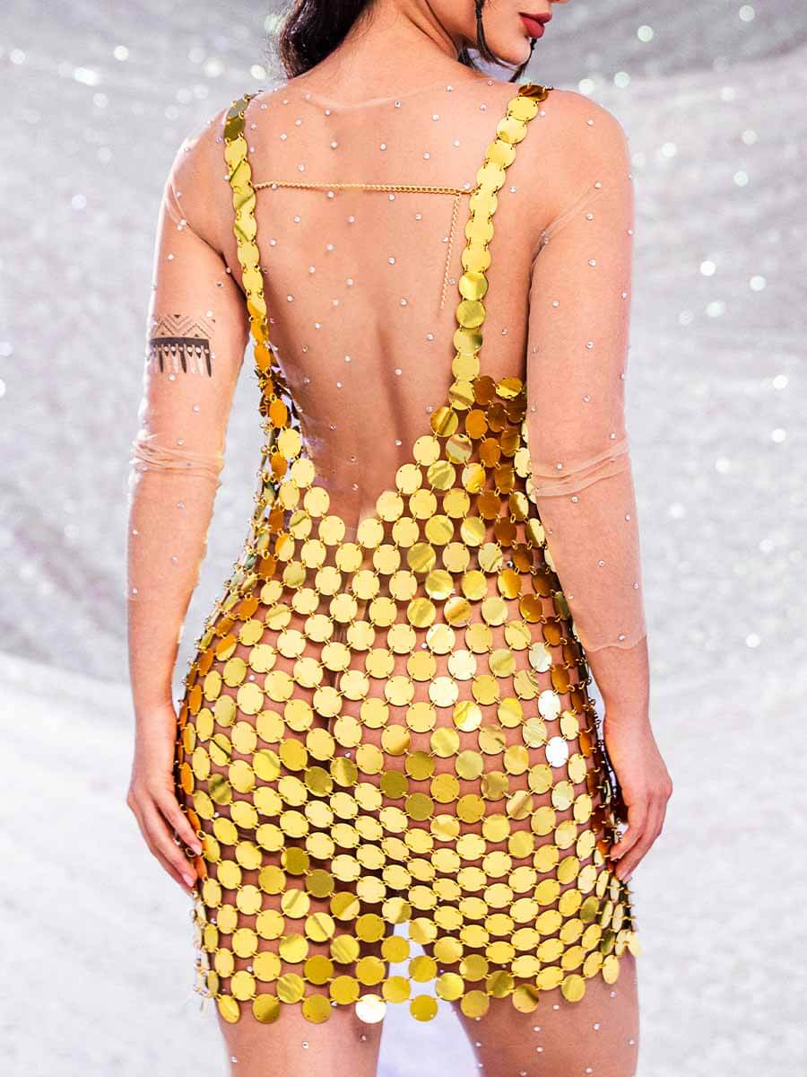 Gold Sequin Mini Shift Dress