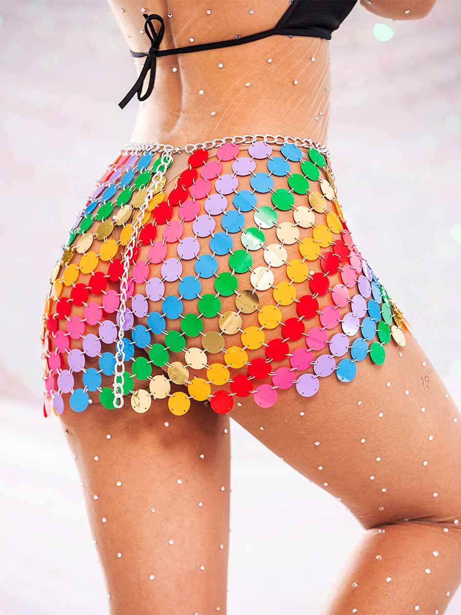 Colorful Sequin Skirt - Shiny Metal Chain Mini Skirt