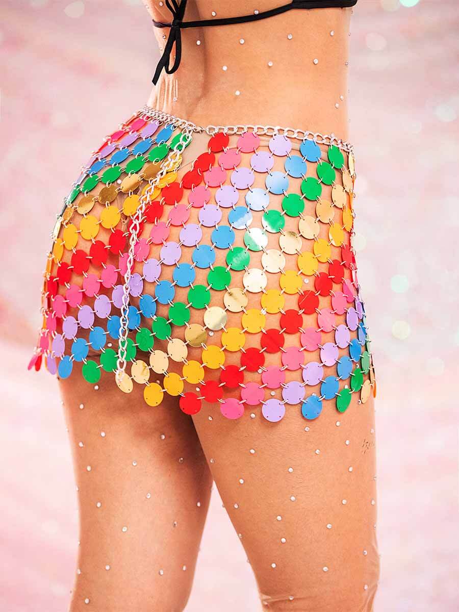 Colorful Sequin Skirt - Shiny Metal Chain Mini Skirt