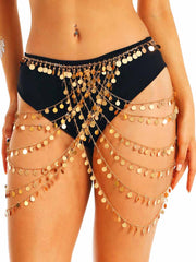 Gold Sequin Waist Chain Skirt