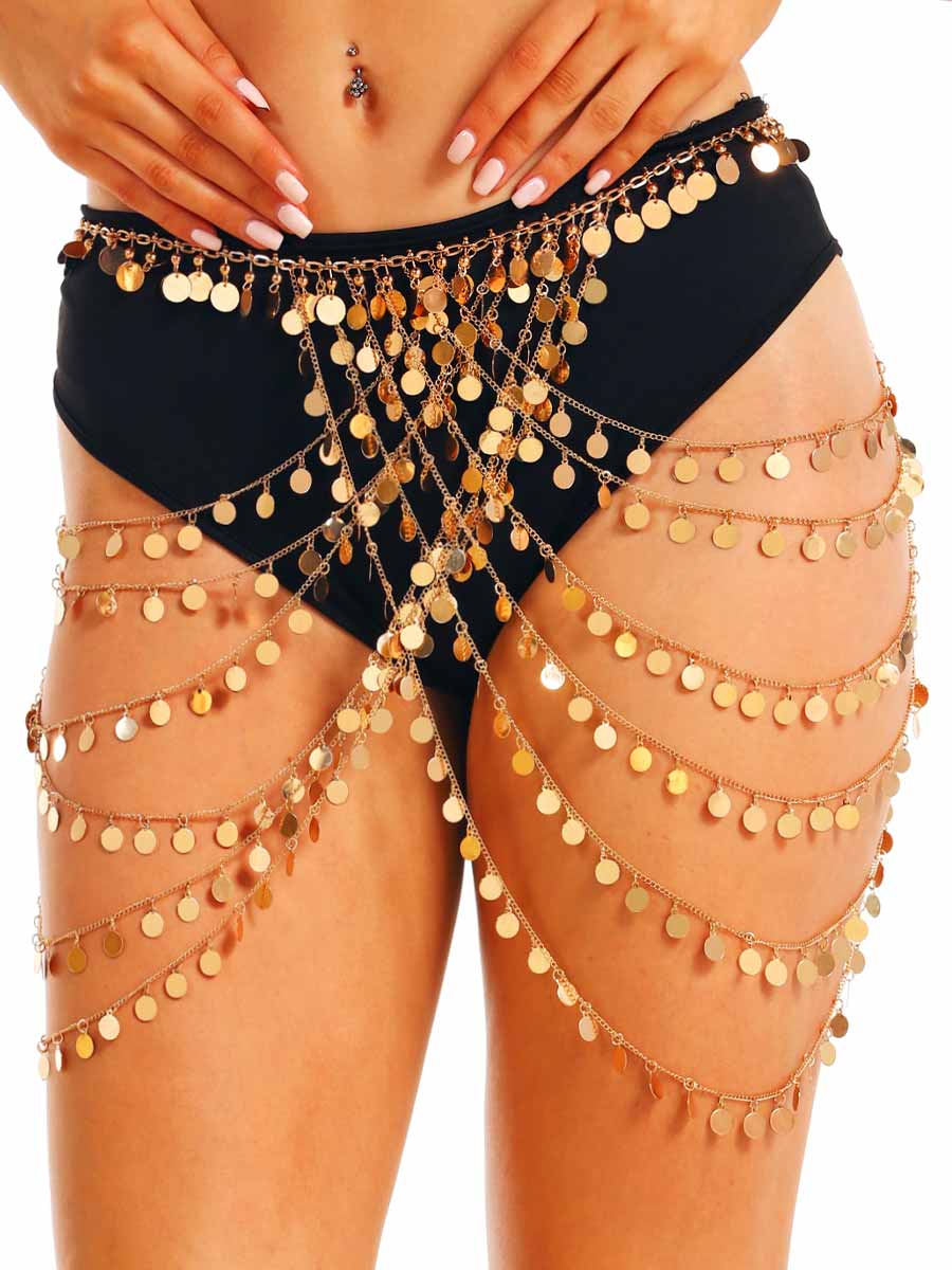 Gold Sequin Waist Chain Skirt