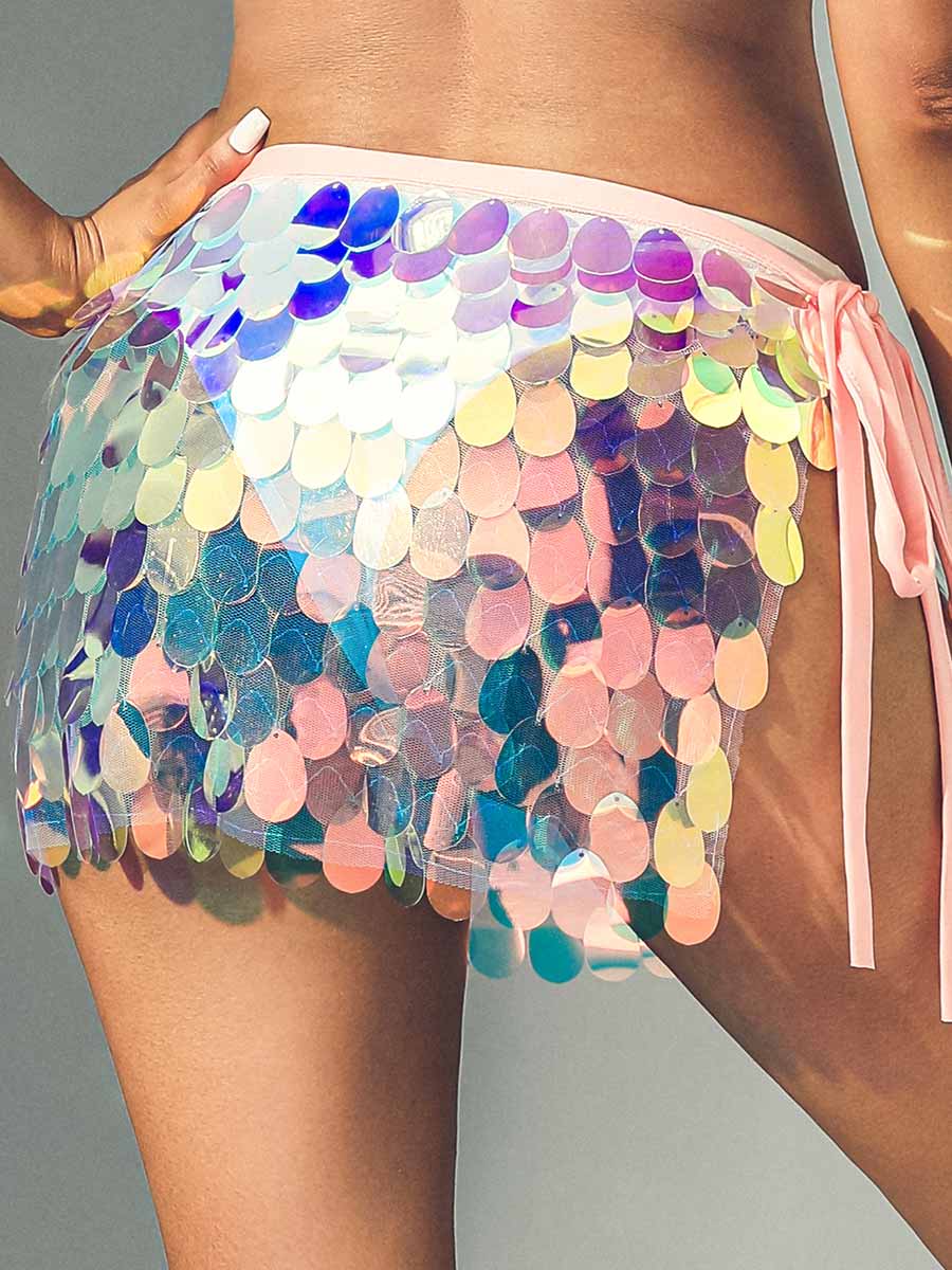 Pink Rainbow Sequin Mini Skirt