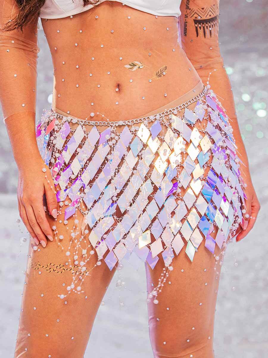 Womens Sequin Skirt - Diamond Sequin Pearl Mini Skirt