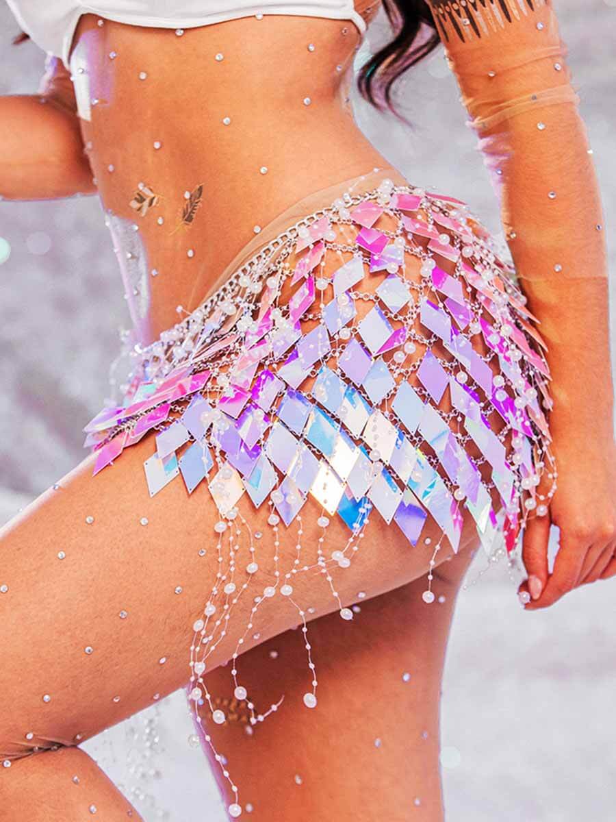 Womens Sequin Skirt - Diamond Sequin Pearl Mini Skirt