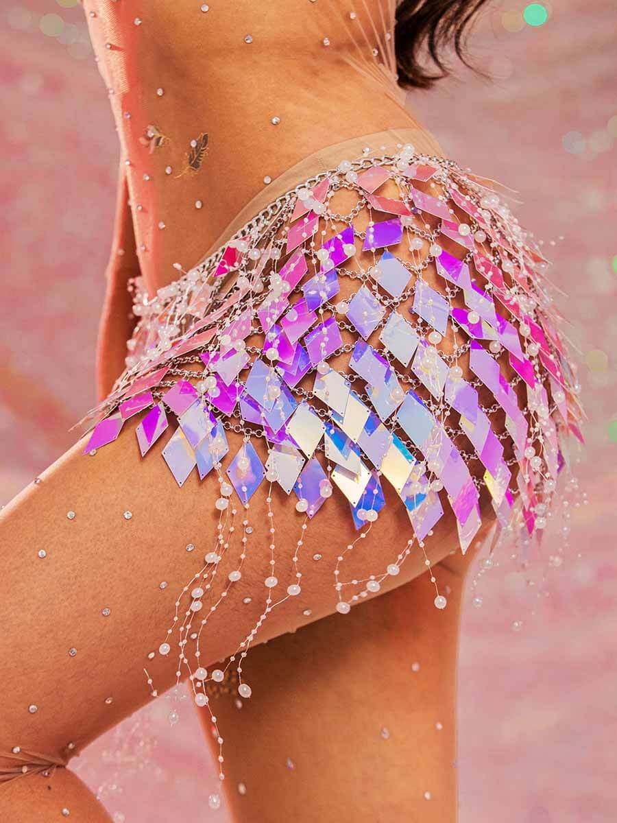 Womens Sequin Skirt - Diamond Sequin Pearl Mini Skirt