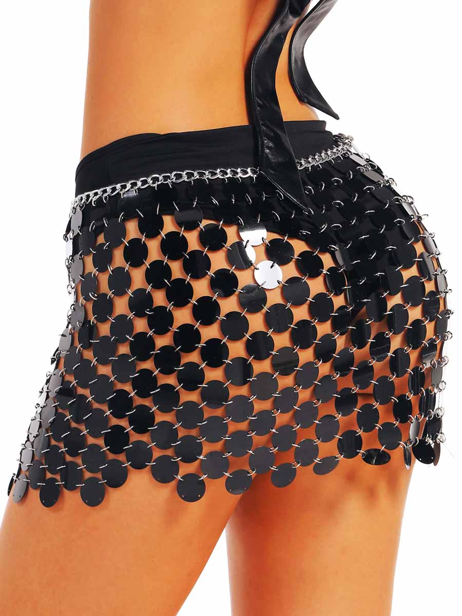 Black Chain Sequin Mini Skirt