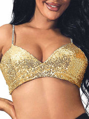 Gold Glitter Bra with Rhinestone Straps