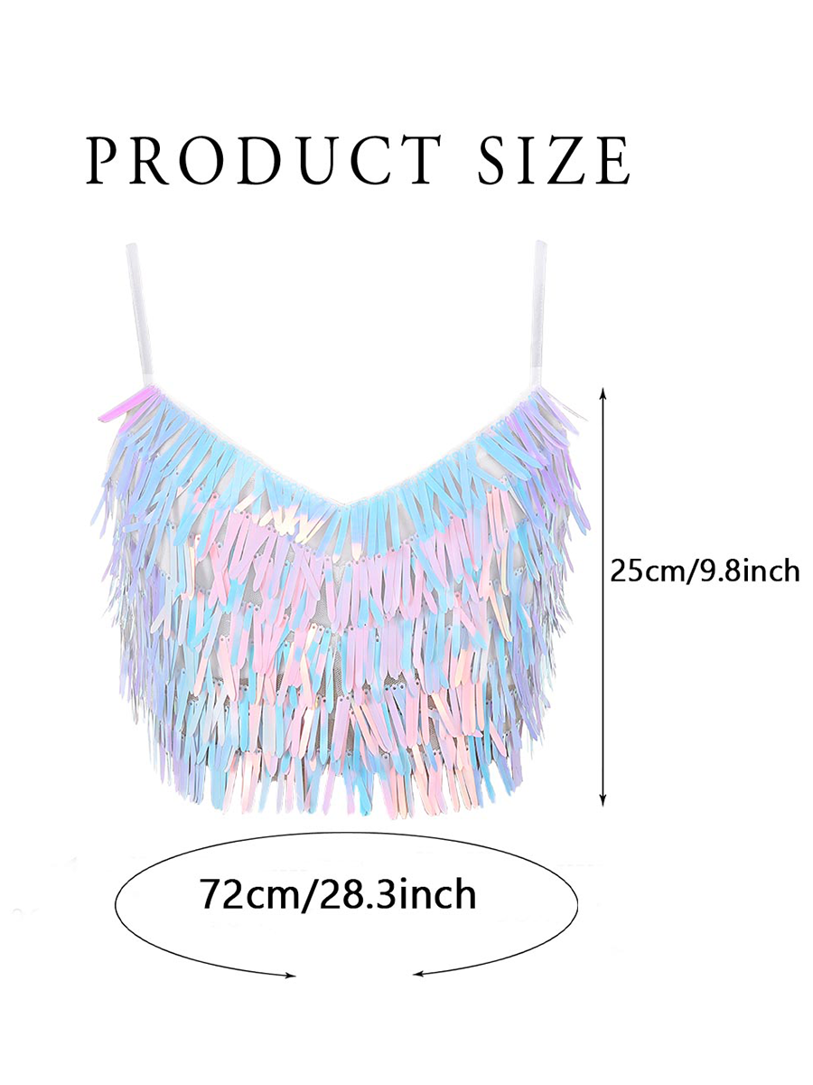 Rainbow Sequin Tassel Cropped Top