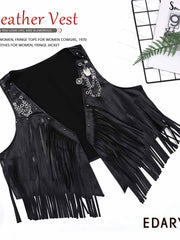 Black Leather Fringe Reflective Vest