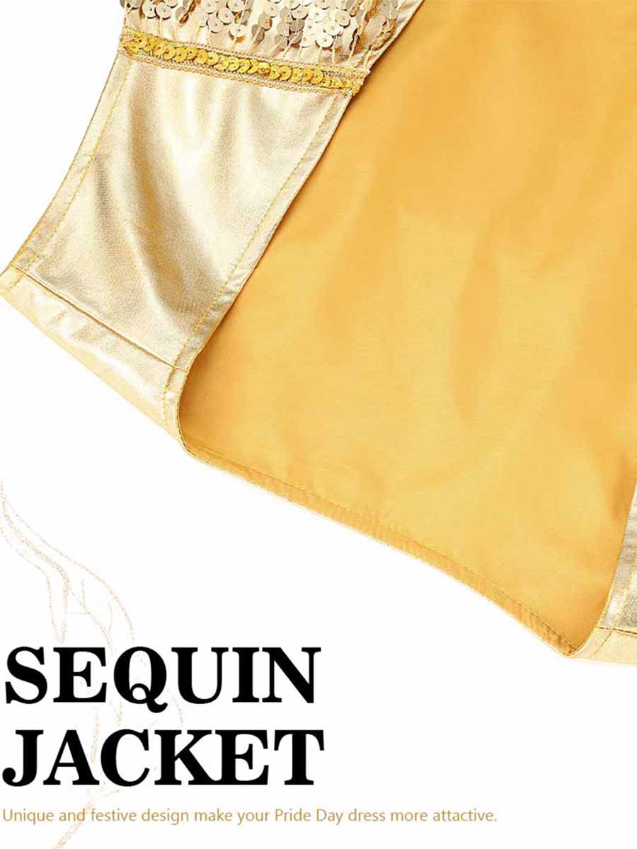 Front-Opening Gold Sequin Tassel Vest