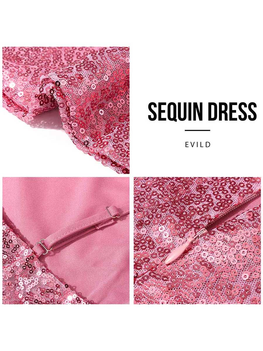Pink Sequin Tight Mini Dress