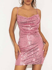 Pink Sequin Tight Mini Dress