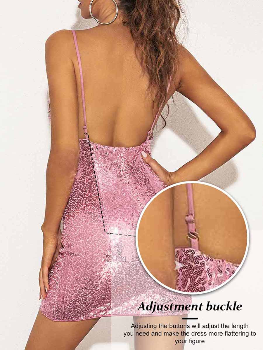 Pink Sequin Tight Mini Dress