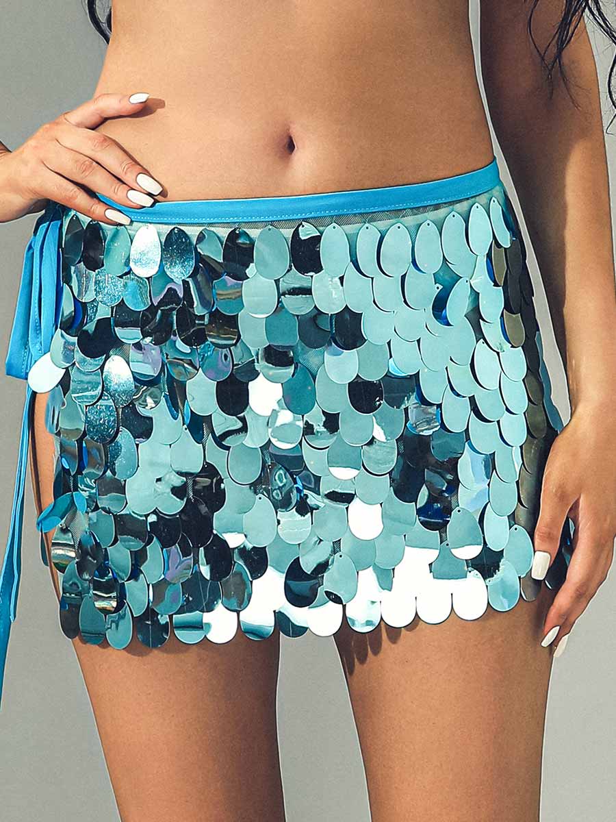 Blue Sequin Mini Skirt