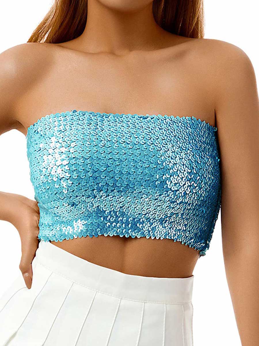 Sky Blue Sequin Bandeau Top