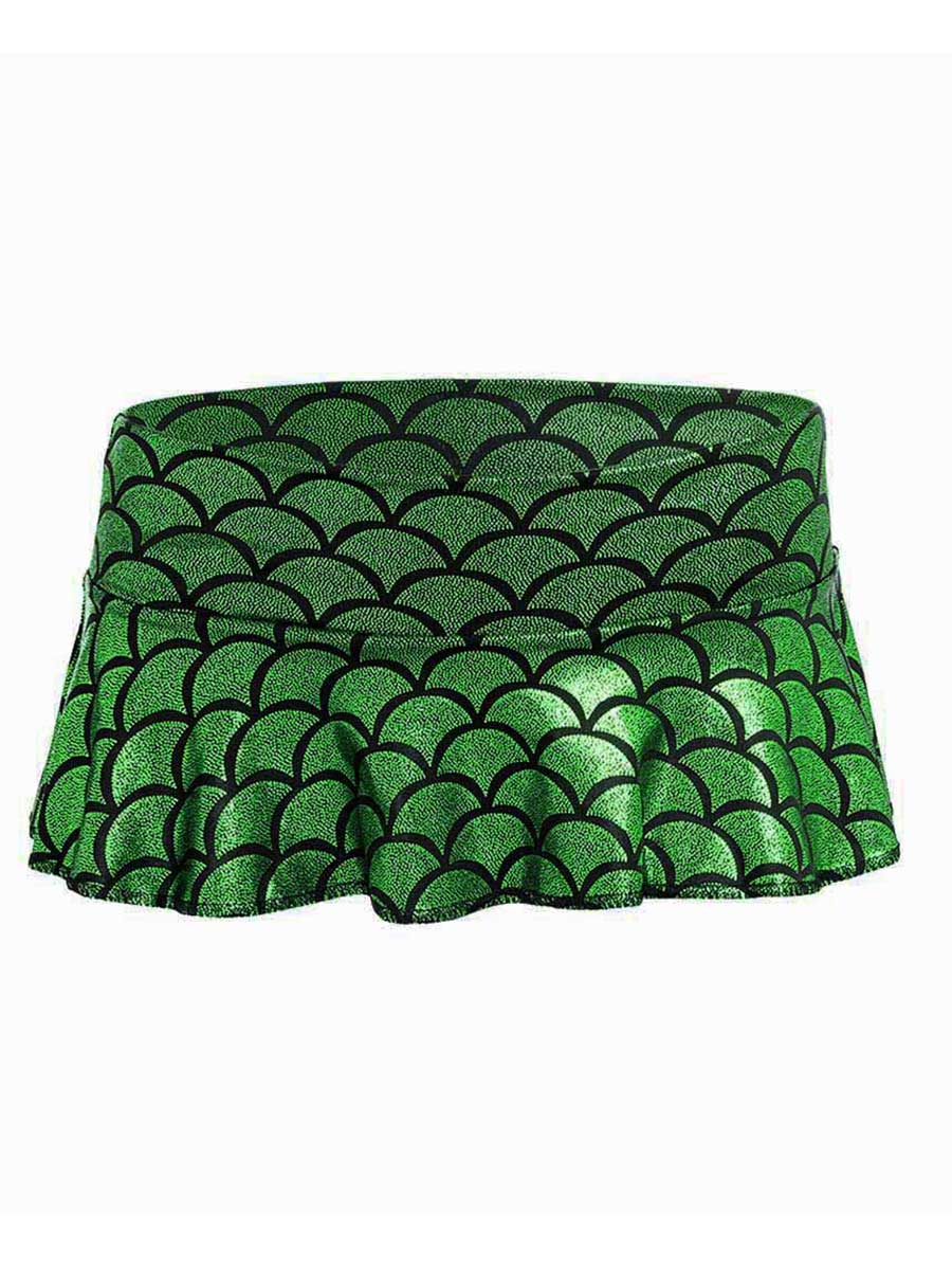Dark Green Fish Scale Reflective Miniskirt